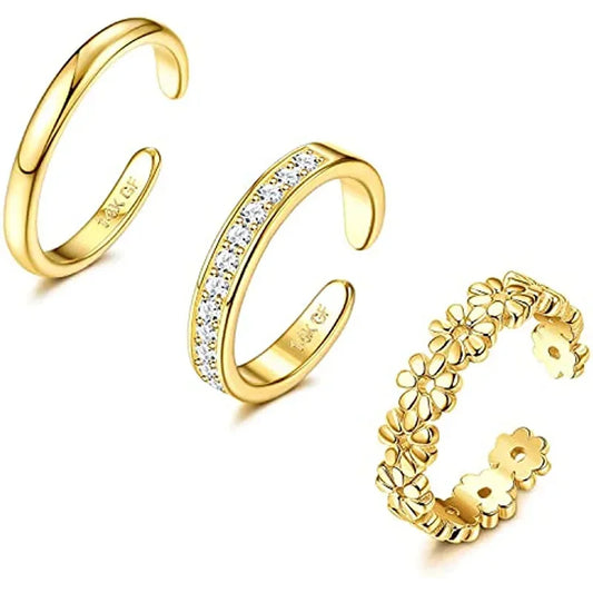 14K Gold Filled Toe Rings for Women Adjustable CZ Flower