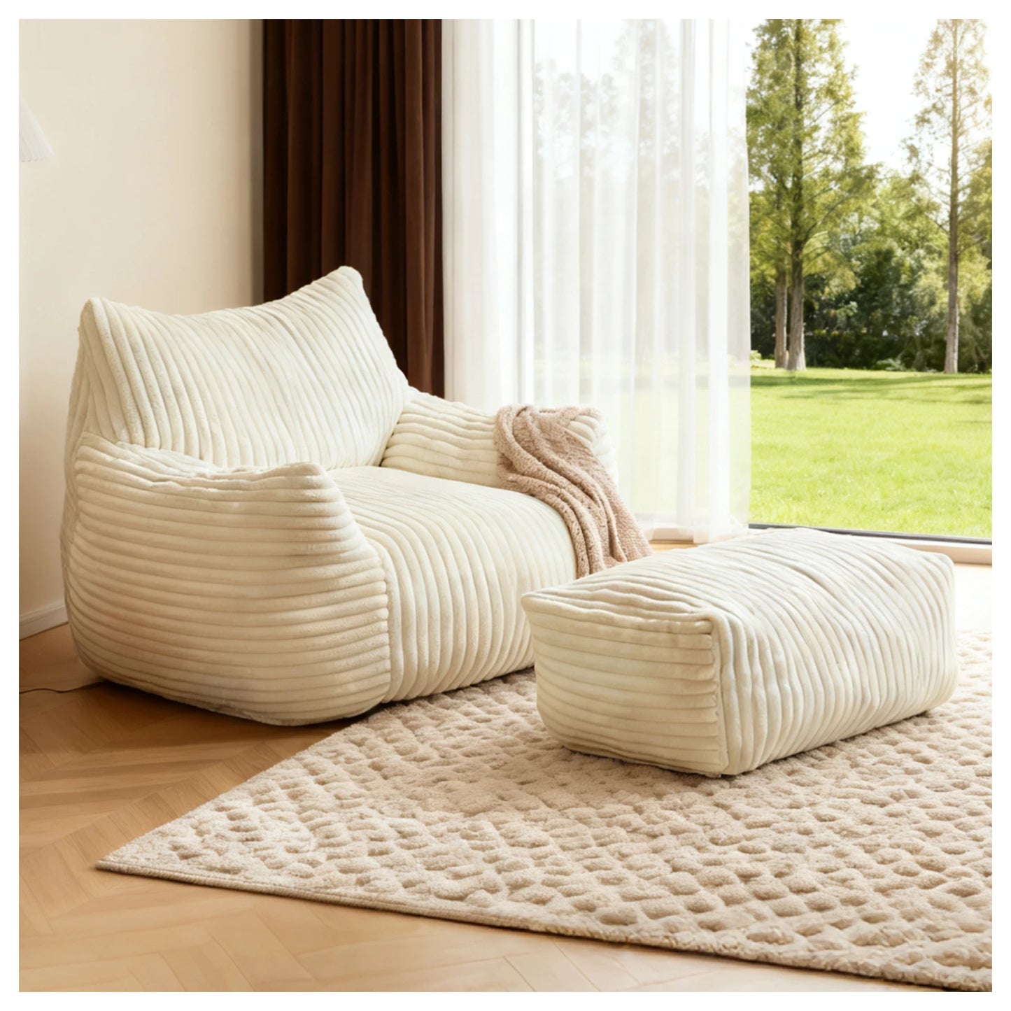 Bean Bag Chaise Lounge Chair With Ottoman For Living Room