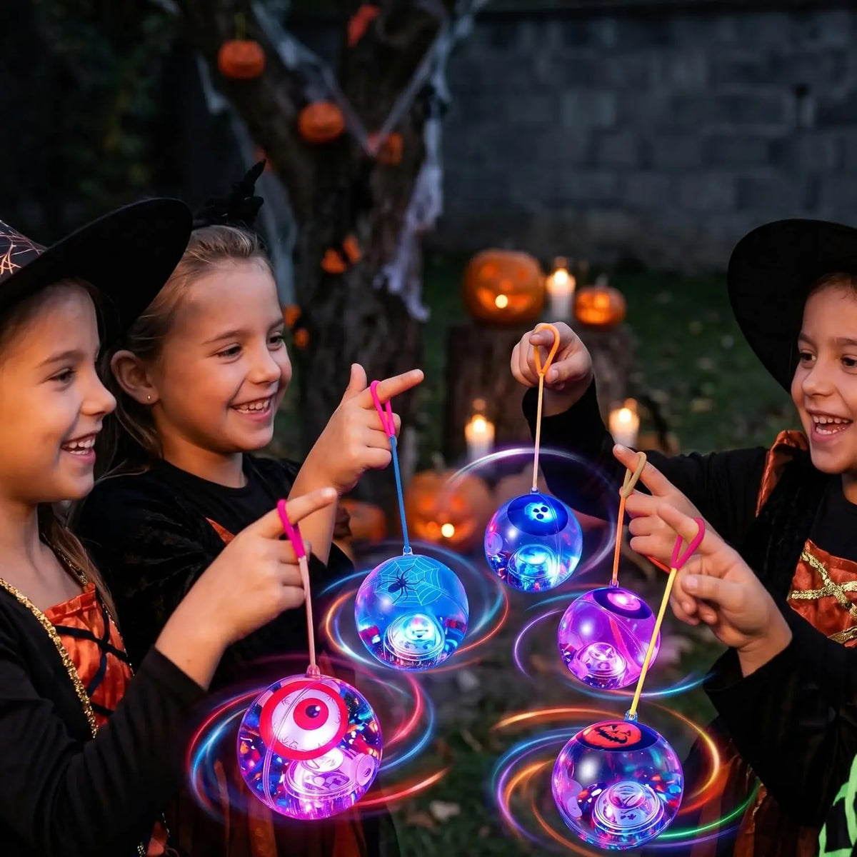 Joyfy Halloween Light Up LED Bouncing Balls With Wrist Ropes