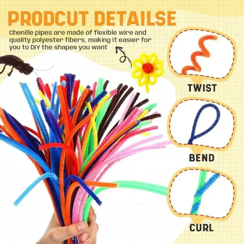NONEDIY Toys Chenille Pipe Cleaners Fluffy Plush Stems