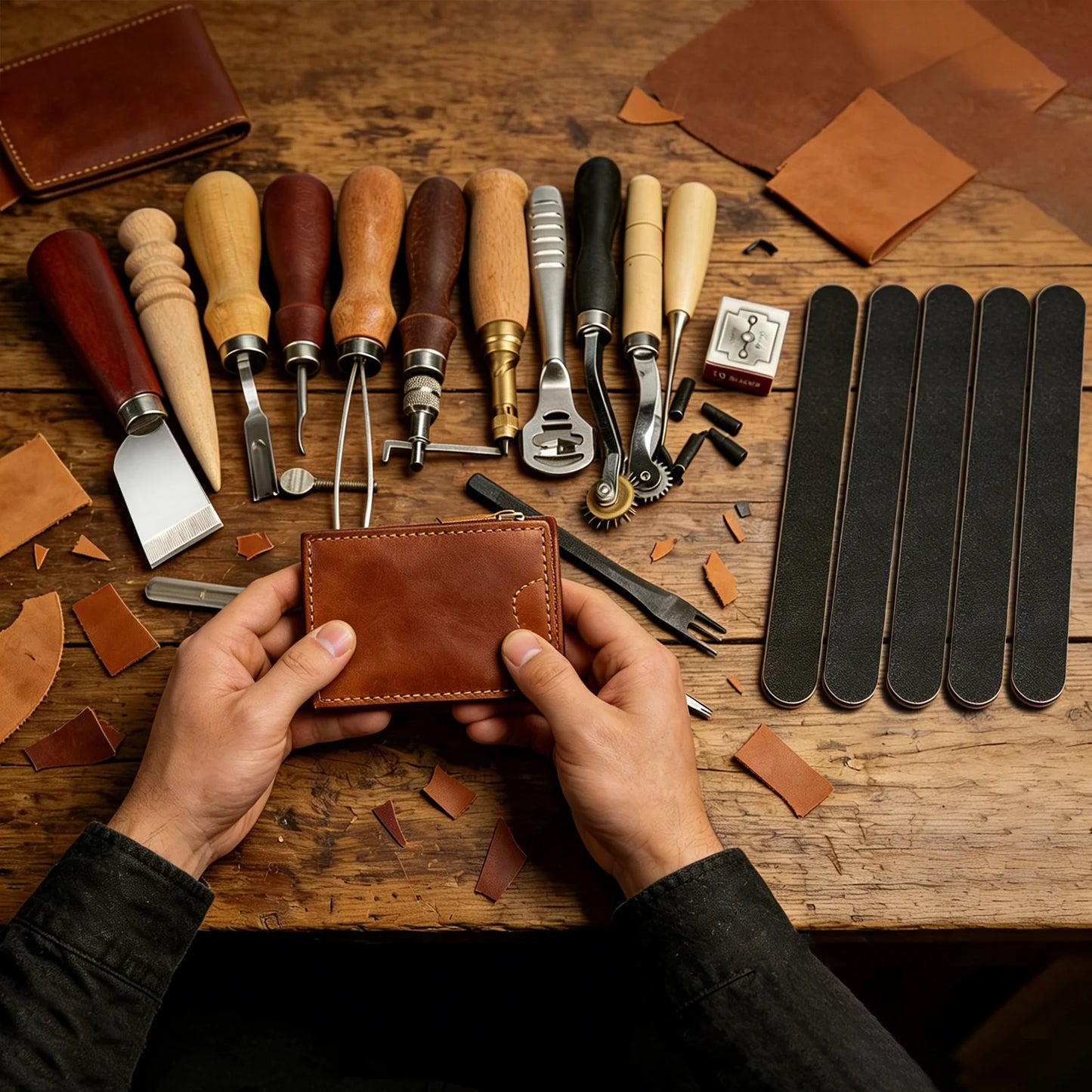 Bymaocar Leather Craft Tools Kit 19 Pcs Sewing Punching Cutting Set