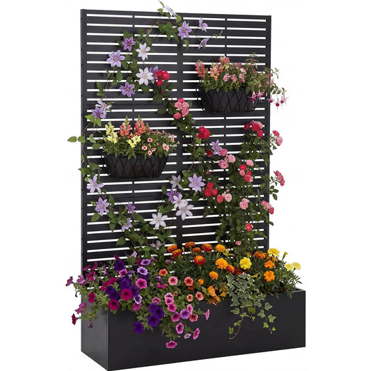 HiMISS Metal Raised Planter Box With Trellis Drainage Holes