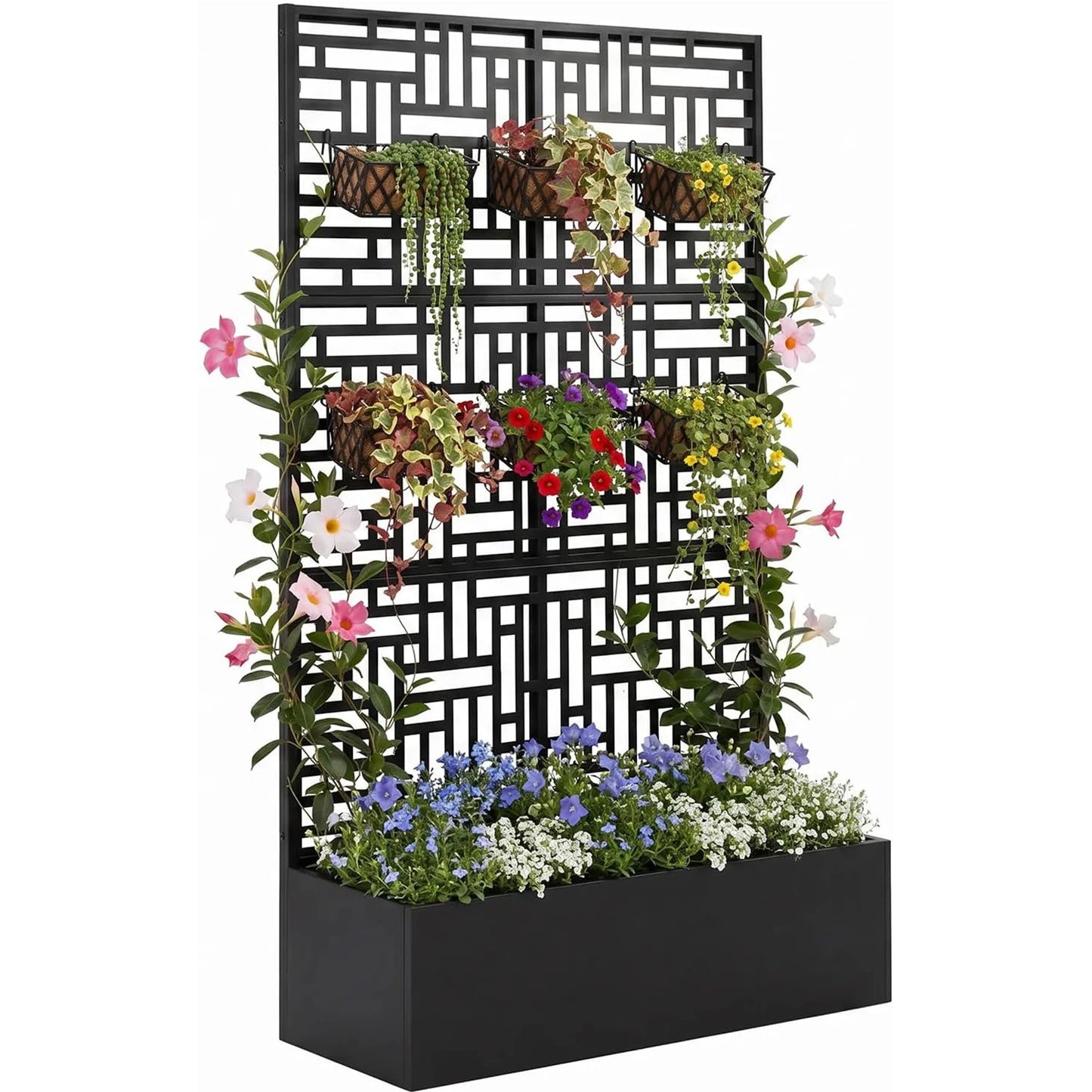 HiMISS Metal Raised Planter Box With Trellis Drainage Holes
