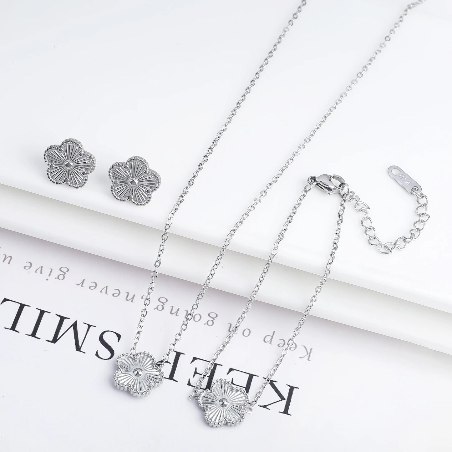 316L Stainless Steel Five Leaf Clover Jewelry Set Gold Plated