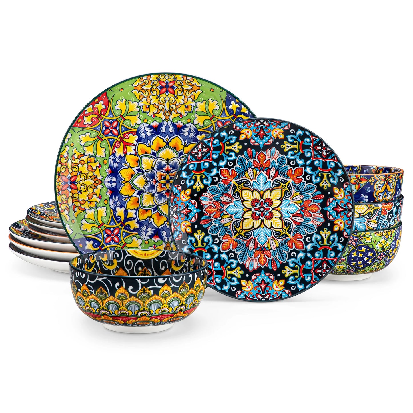 MALACASA Stoneware Dinnerware Set Bohemian Style For Six