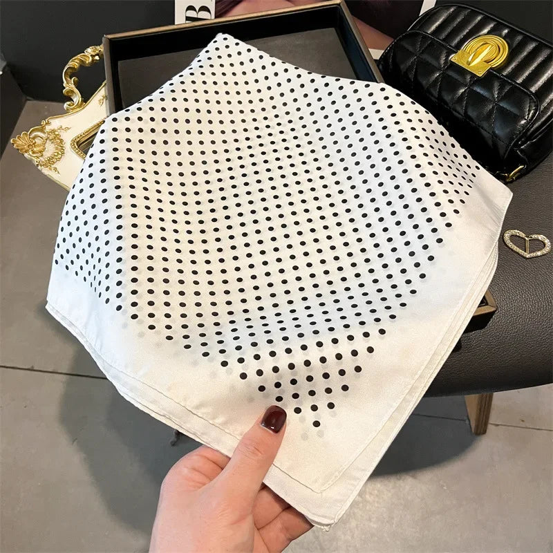Polka Dot Print Polyester Shawl Square Scarf For Women Satin Wrap