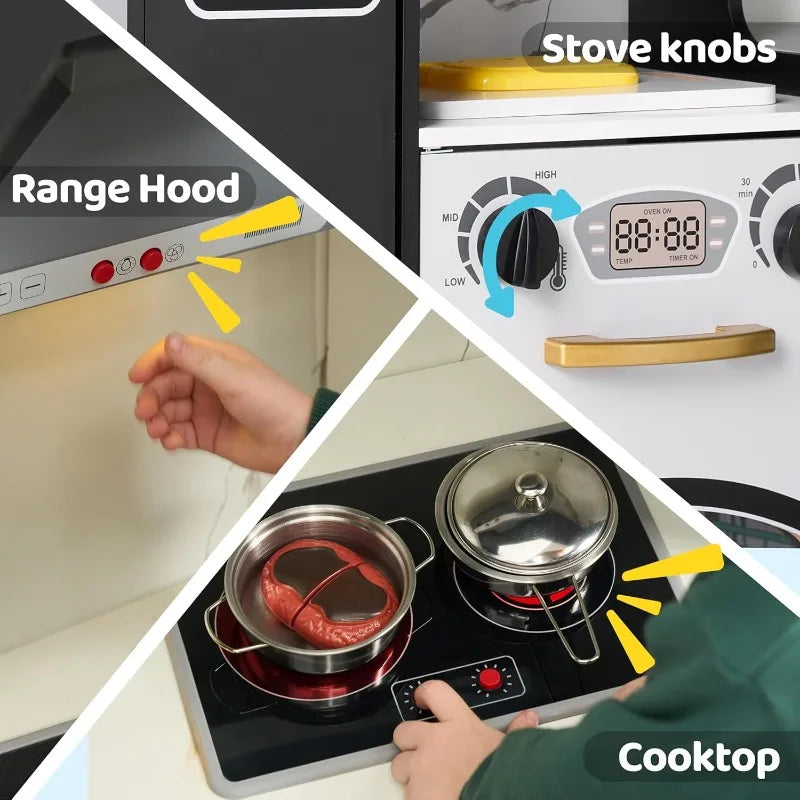 Joyfy Toddler Corner Kitchen Playset With Real Lights And Sounds