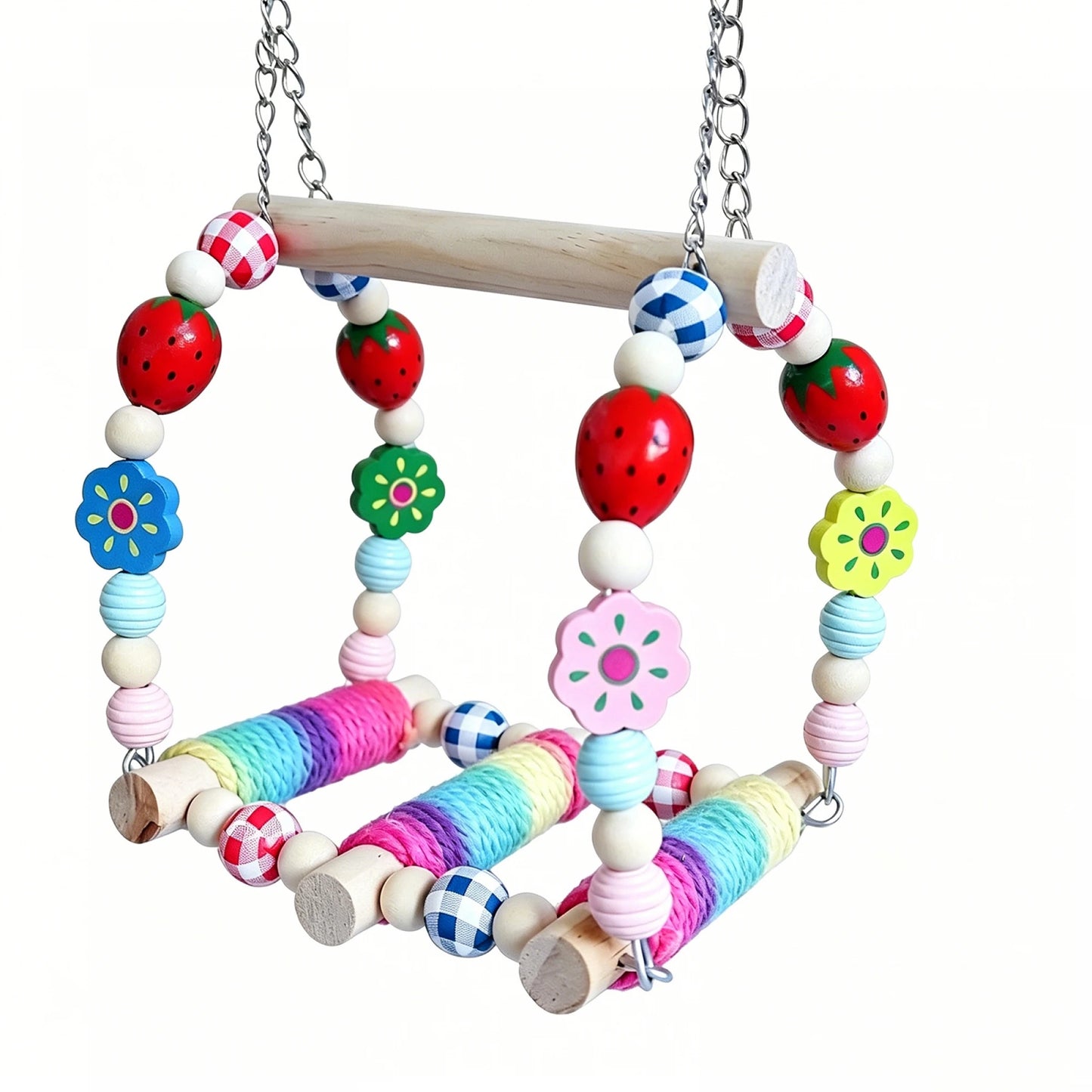 Wooden Bird Swing Perch With Hanging Toys Parrots Budgies Lovebirds