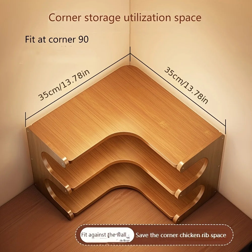 Three-Tier Bamboo Corner Desk Shelf