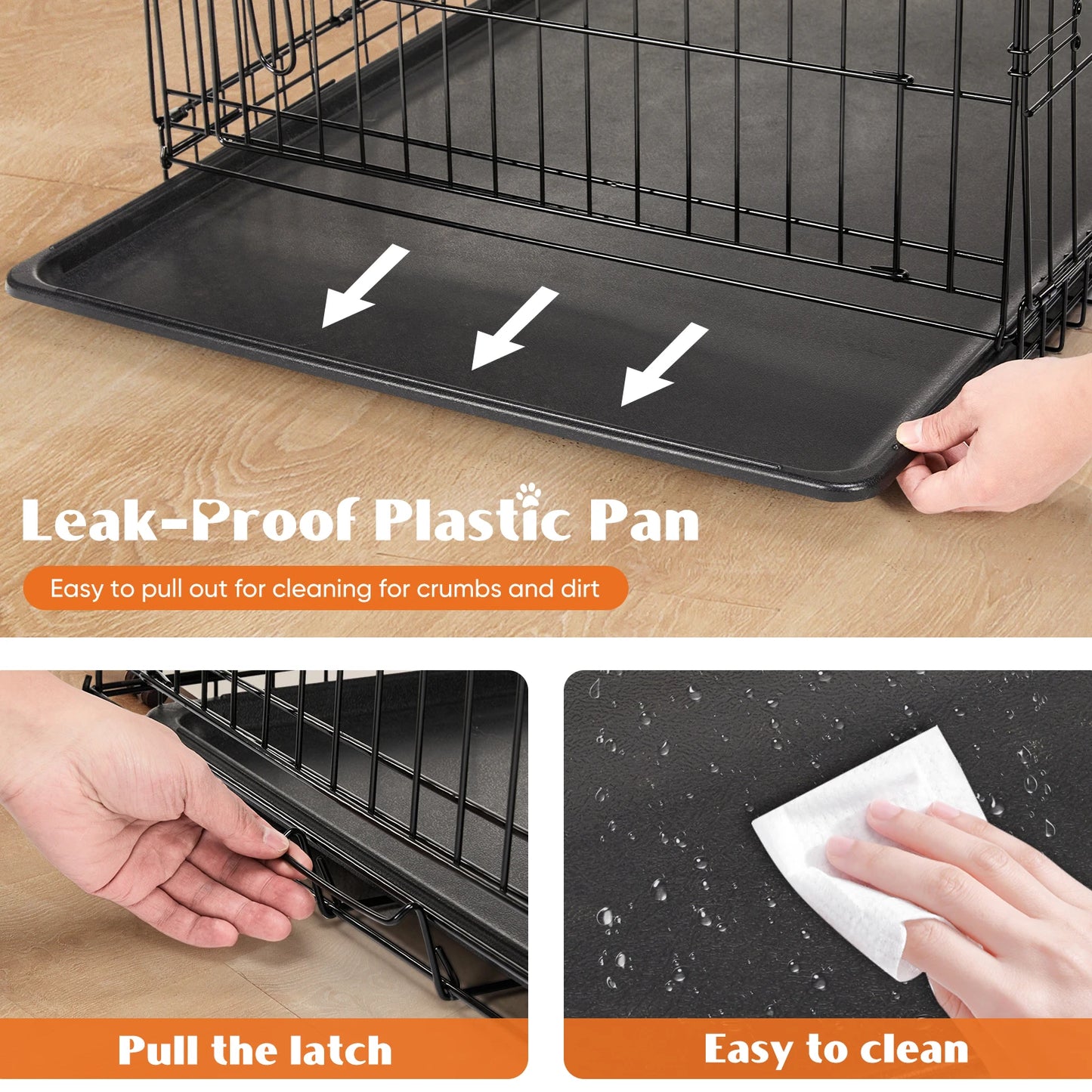 JHK Folding Metal Dog Cage With Double Doors And Pan