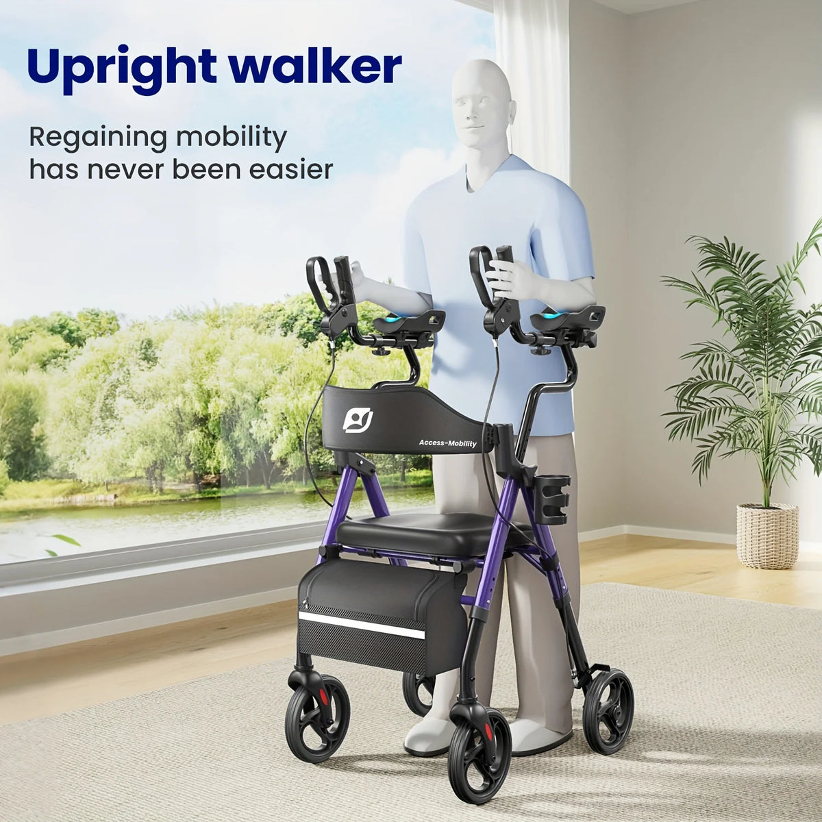 MAIDESITE Upright Rollator Walker With Padded Seat And Backrest