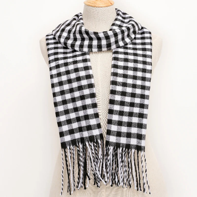 RUNMEICN Unisex Plaid Tassel Winter Scarf For Women Men