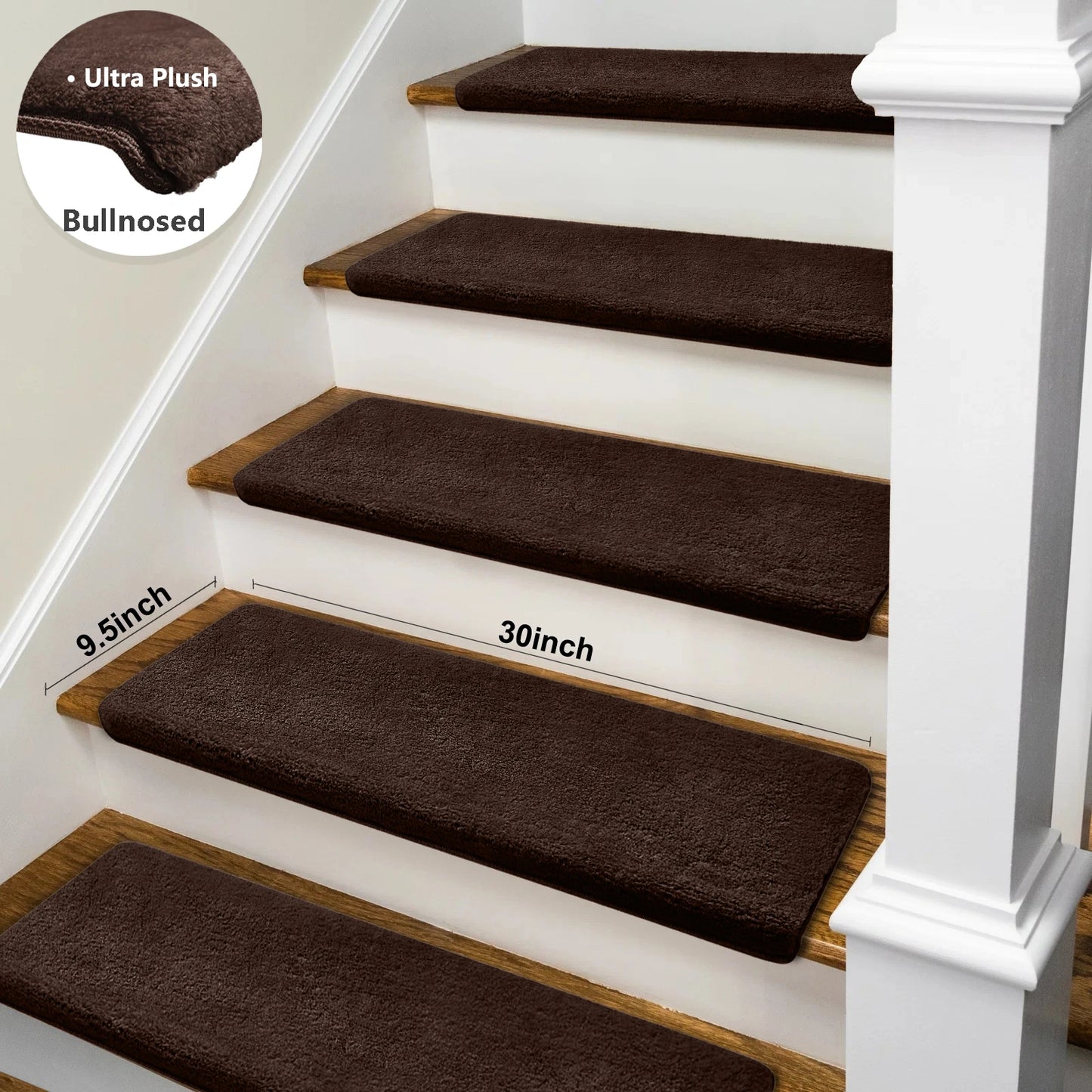 None Bullnose Non-Slip Stair Treads Ultra Plush Washable Adhesive Carpet Mats For Elderly And Pets - Safe And Non Slip