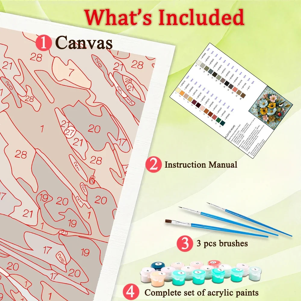 Flower Paint By Number Kit For Adults Hand Painted On Canvas Valentines Gift
