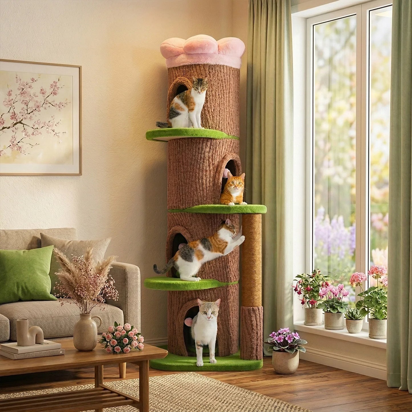 PAWZ Road Cat Tree Tower With Four Condos Scratching Posts