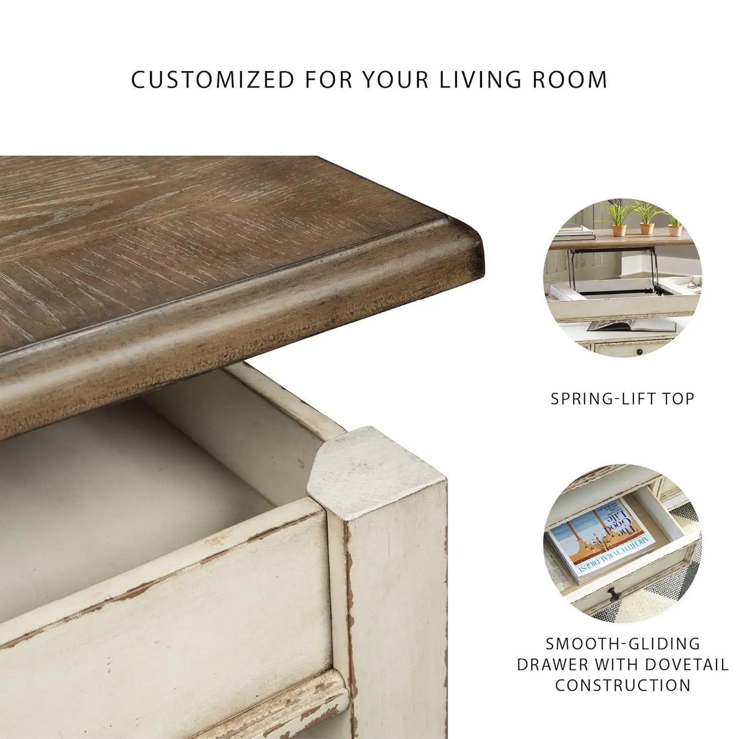 Vintage Farmhouse Lift Top Coffee Table With Storage Drawer Custom