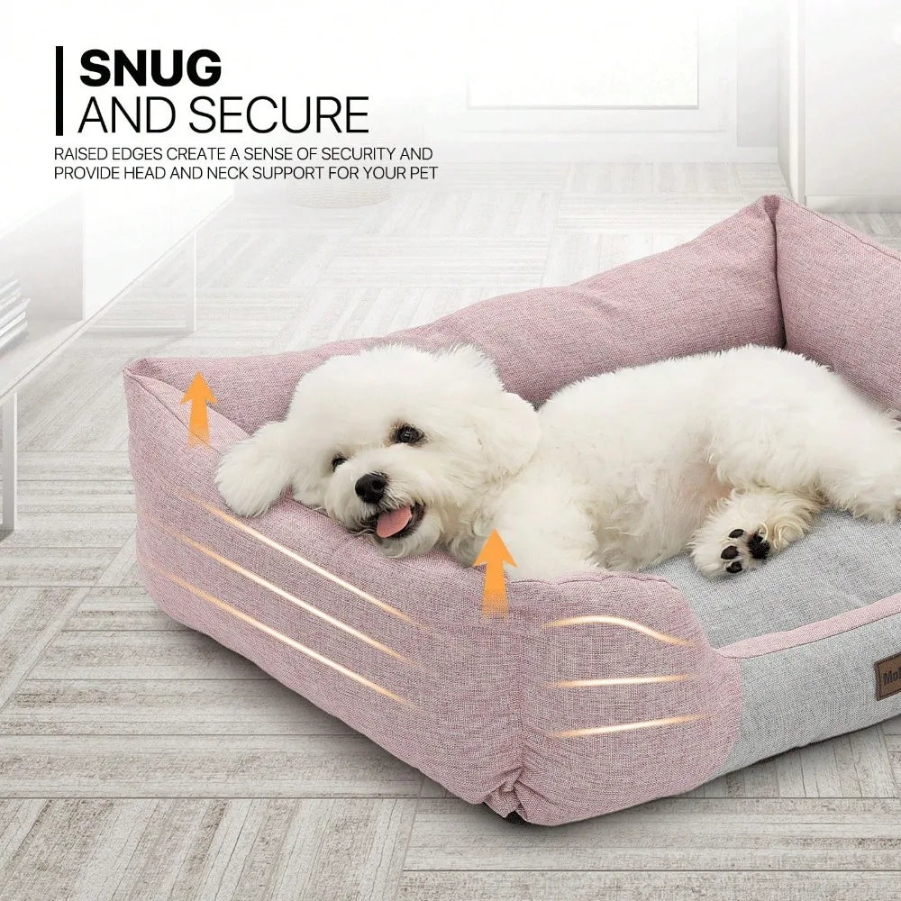 Machine Washable Cozy Linen Dog Bed For Dogs And Cats