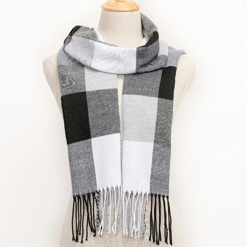 RUNMEICN Unisex Plaid Tassel Winter Scarf For Women Men