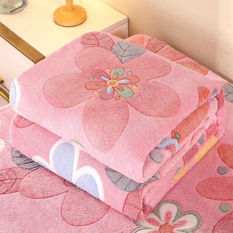 Floral Style Warm Fleece Bedspread Blanket Plaid Travel Shawl