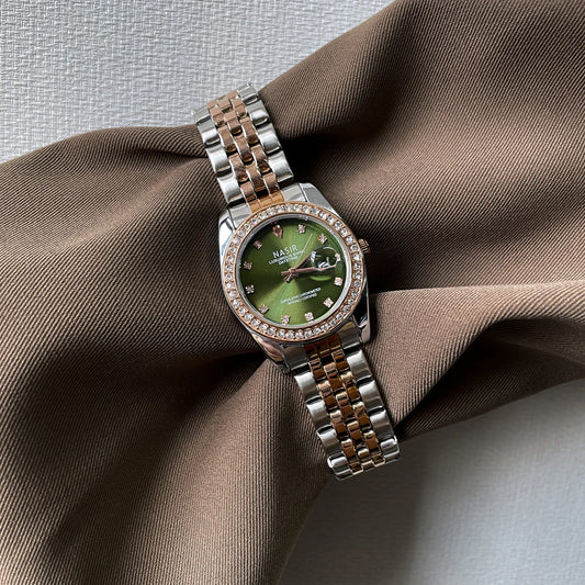 CILOA Green Round Watch For Women - Light Luxury Casual Style With Waterproof Quartz Movement