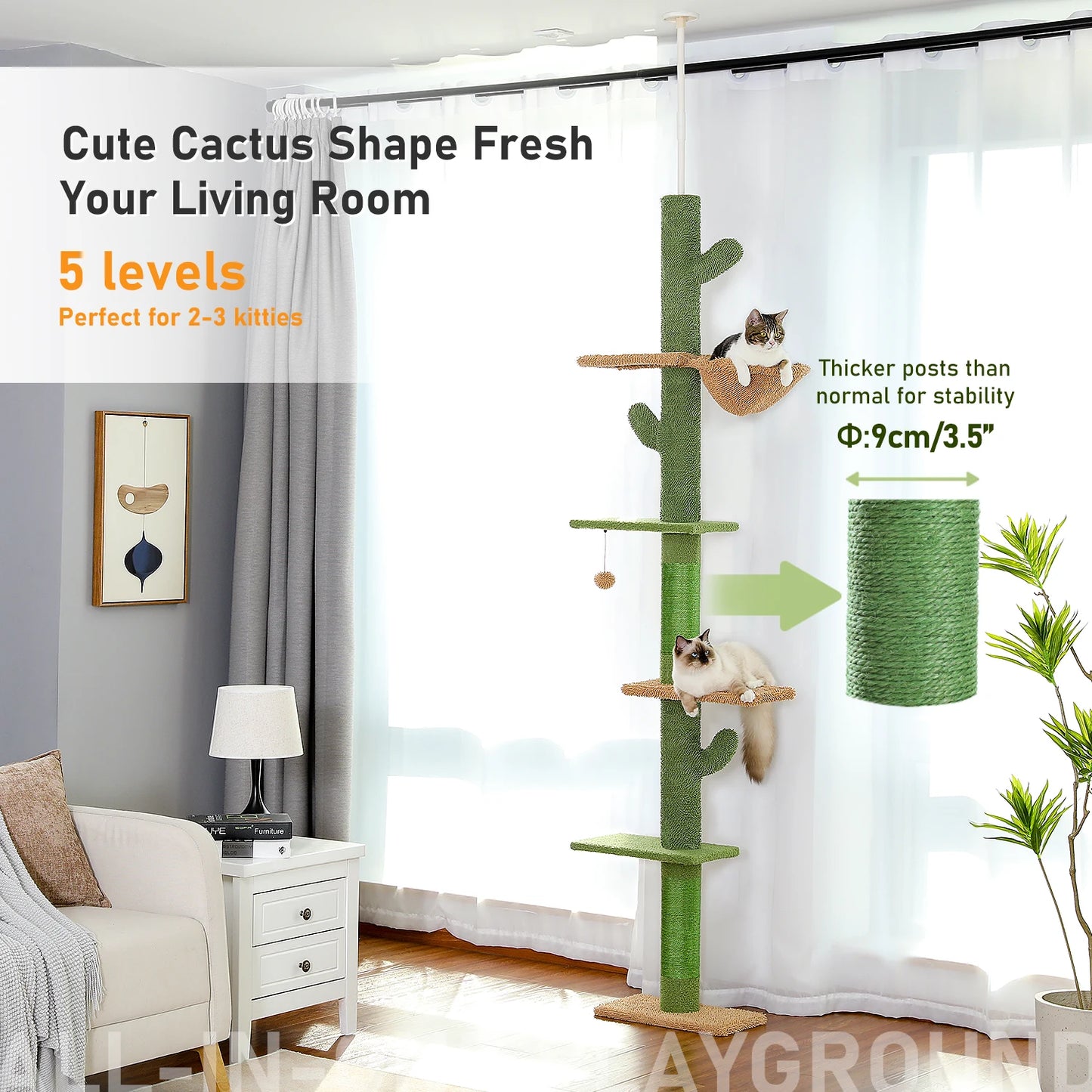 PAWZ Road Cat Tree 5-Tier Floor to Ceiling Cactus Tower