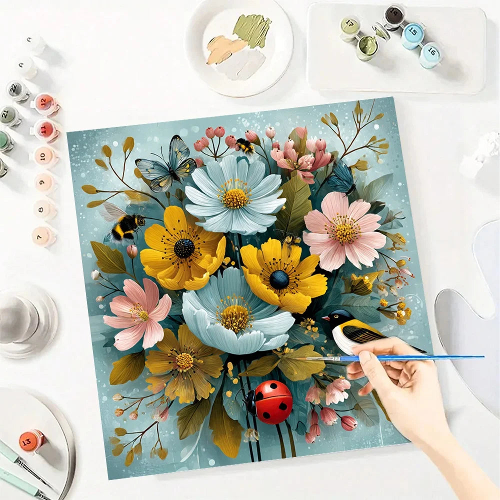 Flower Paint By Number Kit For Adults Hand Painted On Canvas Valentines Gift