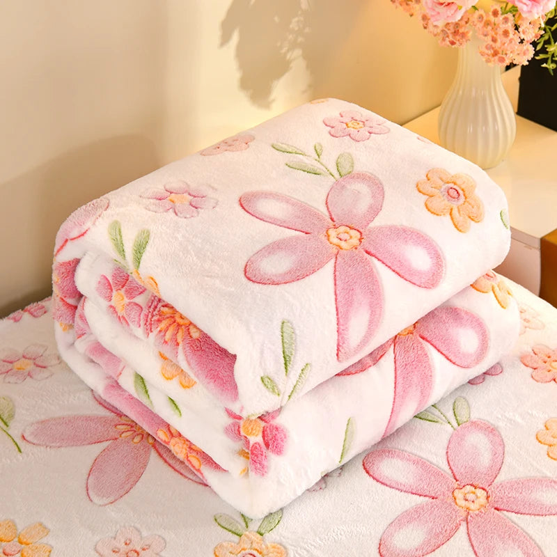Floral Style Warm Bedspread Fleece Blanket For Sofa And Bed
