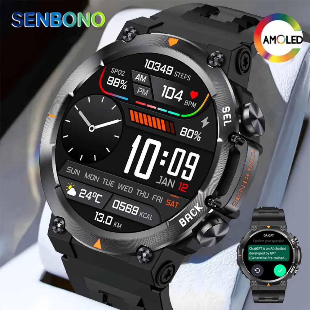 Senbono MAX18 Smart Watch For Men With AMOLED Bluetooth Call