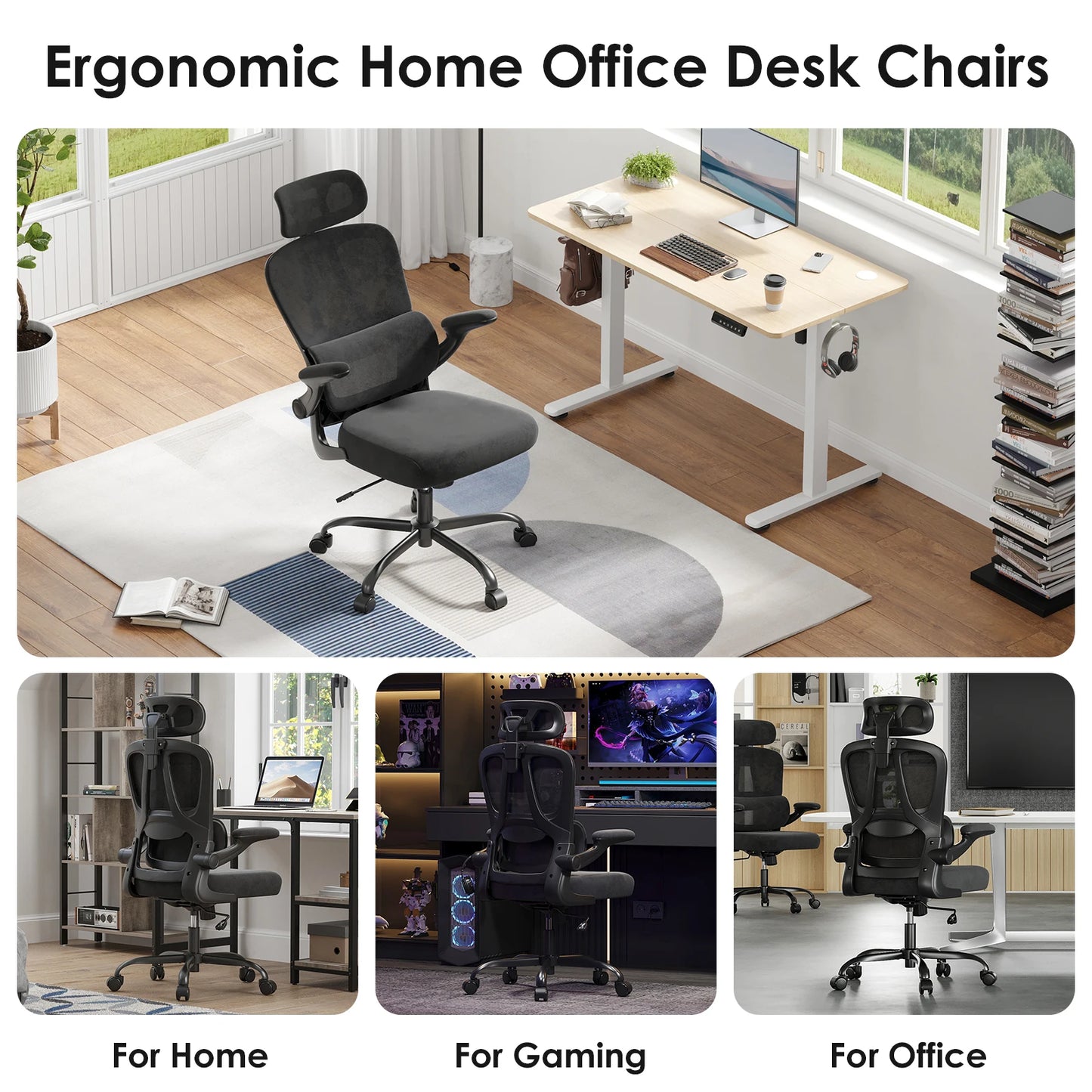 FARINI Ergonomic Office Chair With Headrest Lumbar Support High Back