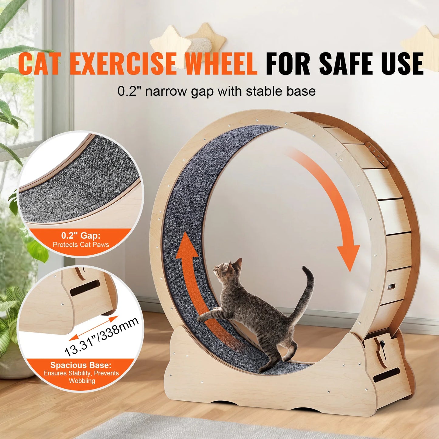 SucceBuy Wooden Cat Exercise Wheel Treadmill With Detachable Carpet