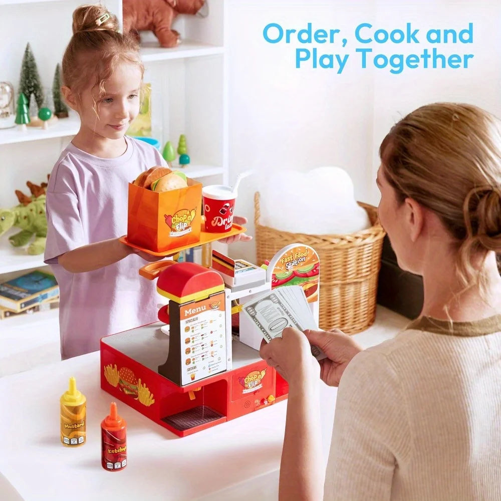 Joyfy Restaurant Play Set Toy 40 Plus PCS Fast Food With Potato Cutter