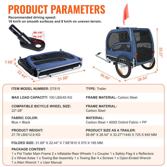 Pet Bicycle Trailer Carrier For Dogs With Coupler And Reflectors