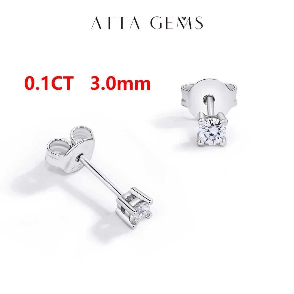ATTAGEMS GenuineMoissaniteStones Four Claw Stud Earrings S925 Sterling Silver Jewelry