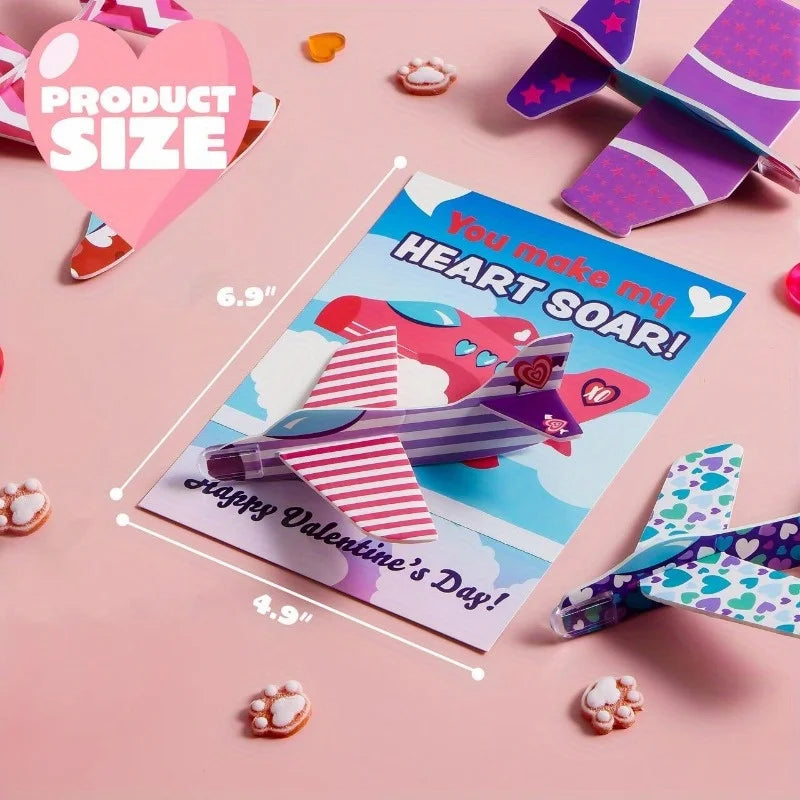 JOYFY 28 Valentines Day Foam Airplanes Greeting Cards with Valentine Punchline for School Classroom Exchange Prizes Party Favor