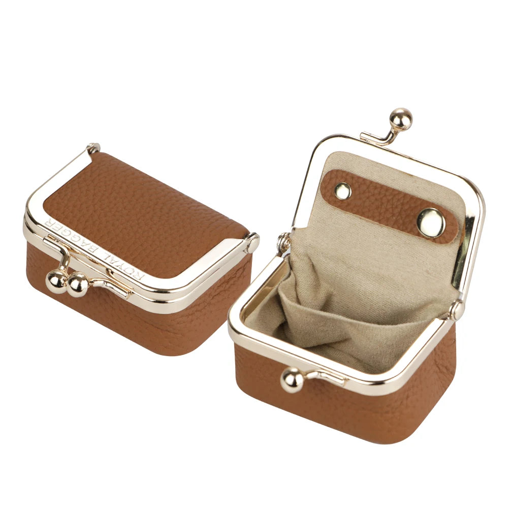 Royal Bagger Genuine Cow Leather Mini Coin Purse Kiss Lock