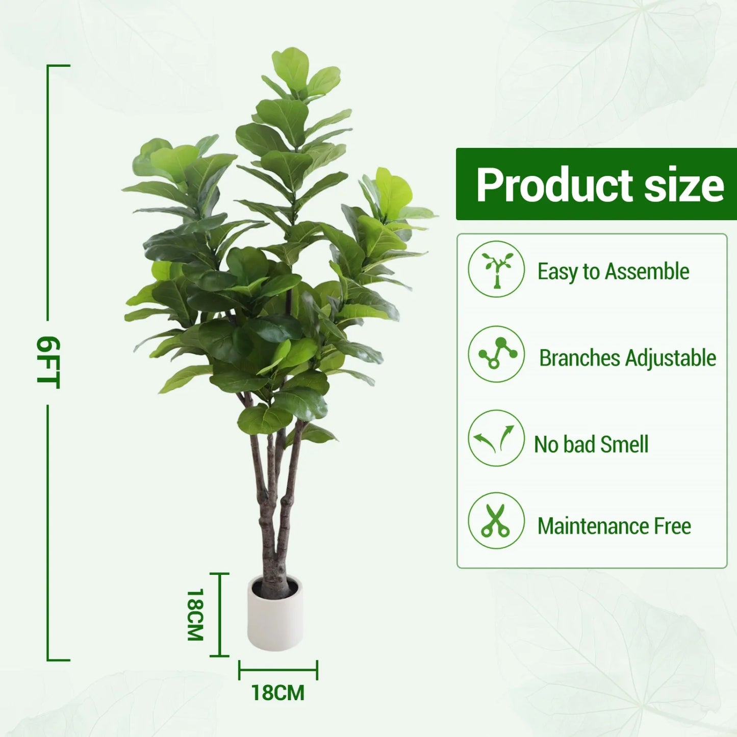 HiMISS Artificial Fiddle Leaf Fig Tree In Pot Home Decor
