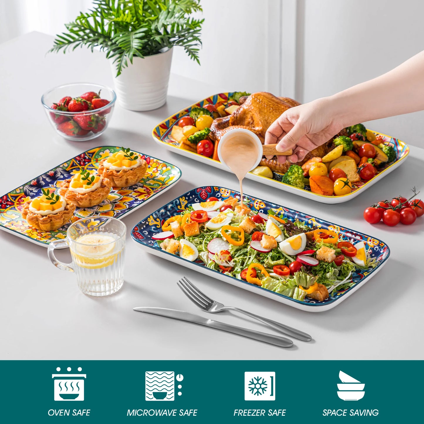 MALACASA Ceramic Rectangular Salad And Dessert Plates Set