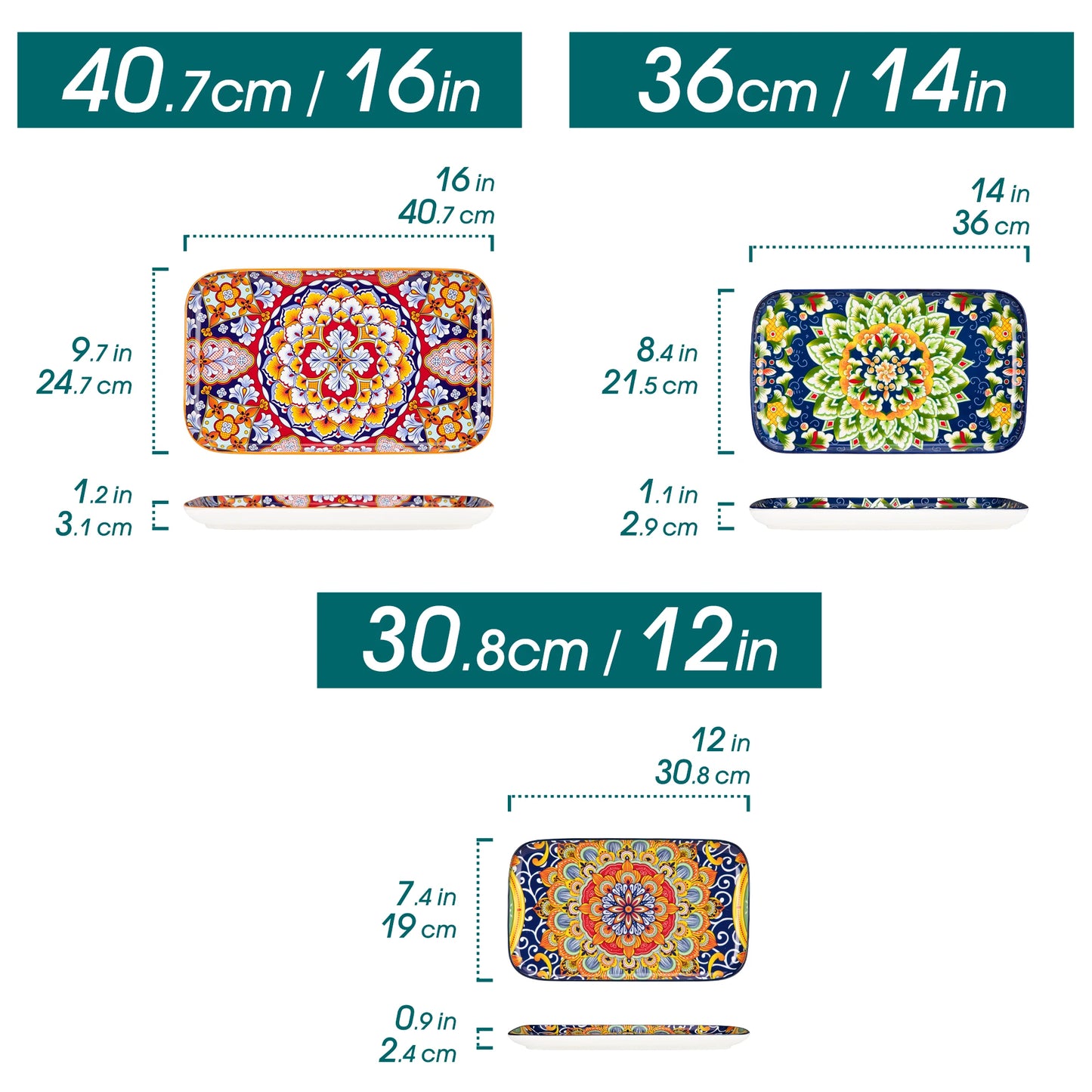 MALACASA Ceramic Rectangular Salad And Dessert Plates Set