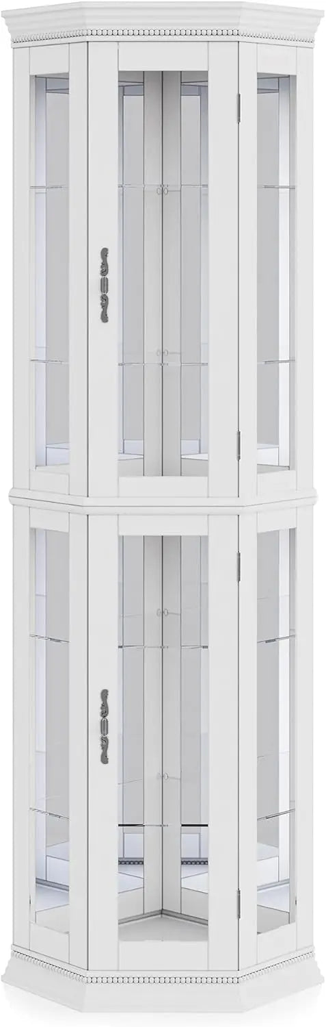 Lighted Three Side Glass Display Corner Curio Cabinet With Tempered Doors