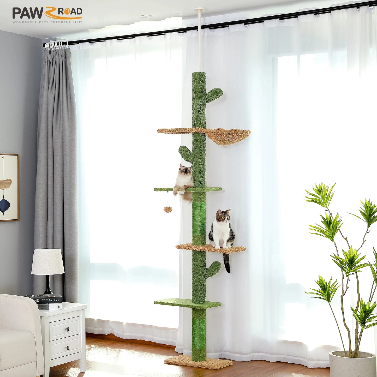 PAWZ Road Cat Tree 5-Tier Floor to Ceiling Cactus Tower