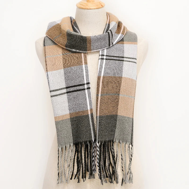RUNMEICN Unisex Plaid Tassel Winter Scarf For Women Men