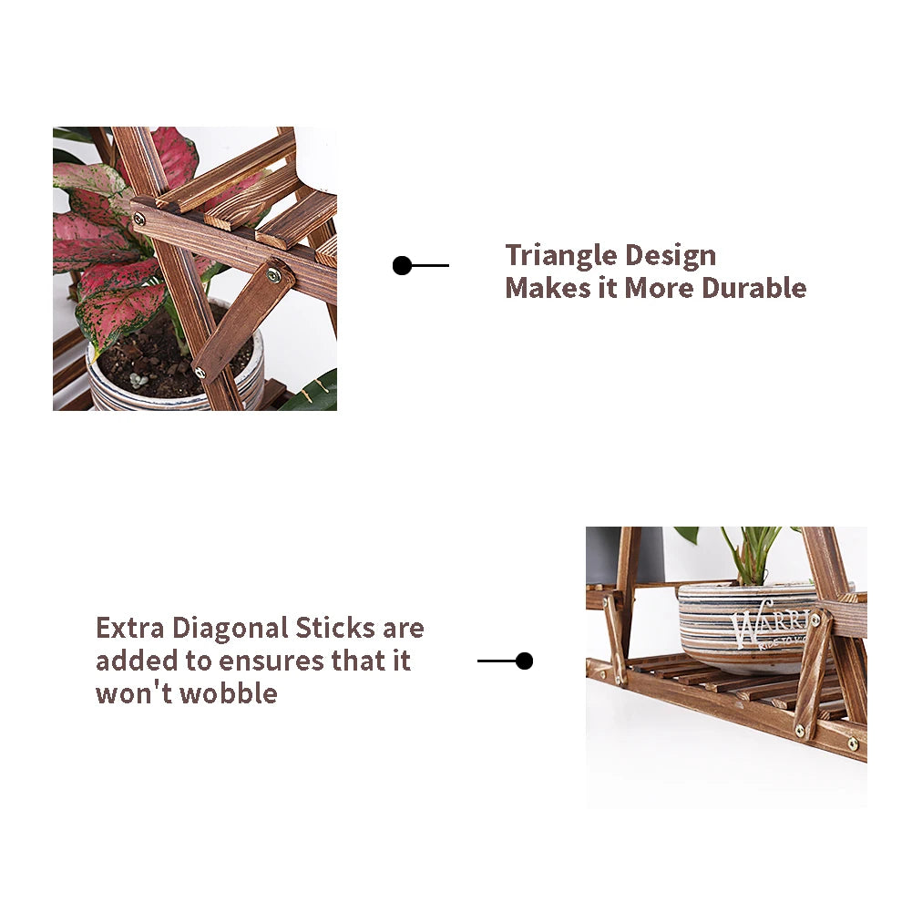 Carbonized Triangle 6 Tier Corner Wood Plant Stand
