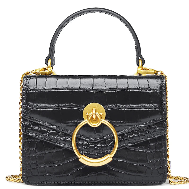 NONECN Genuine Leather Chain Crossbody Bag for Women