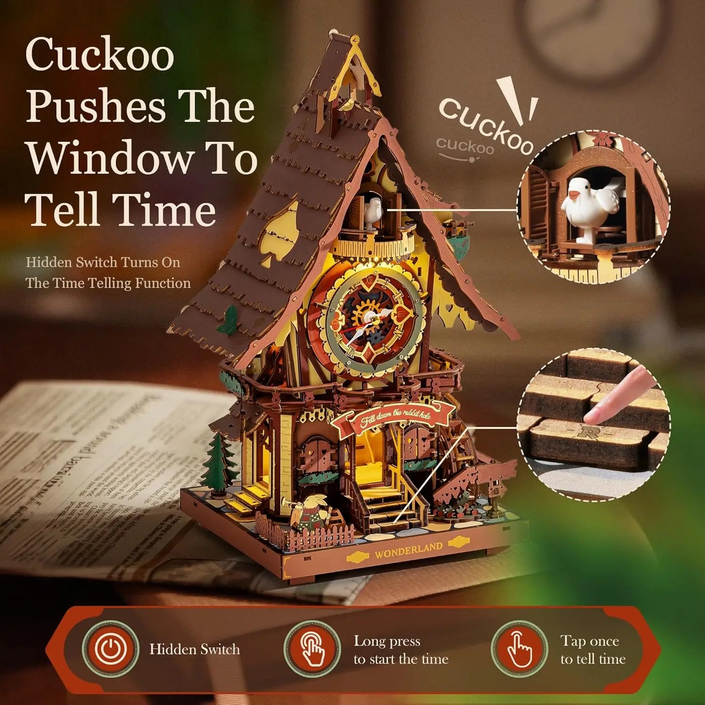 Robotime Rokr 3D Wooden Puzzle Cuckoo Clock Kit With Working Bird