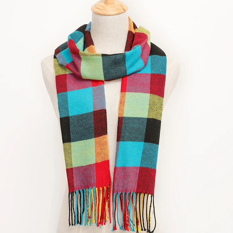 RUNMEICN Unisex Plaid Tassel Winter Scarf For Women Men