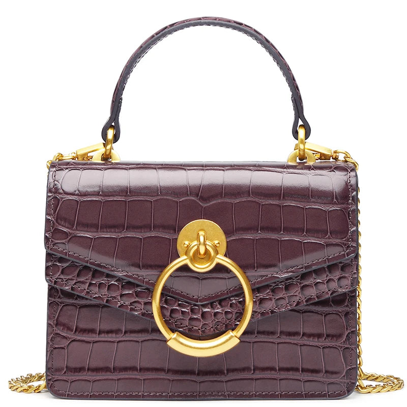 NONECN Genuine Leather Chain Crossbody Bag for Women