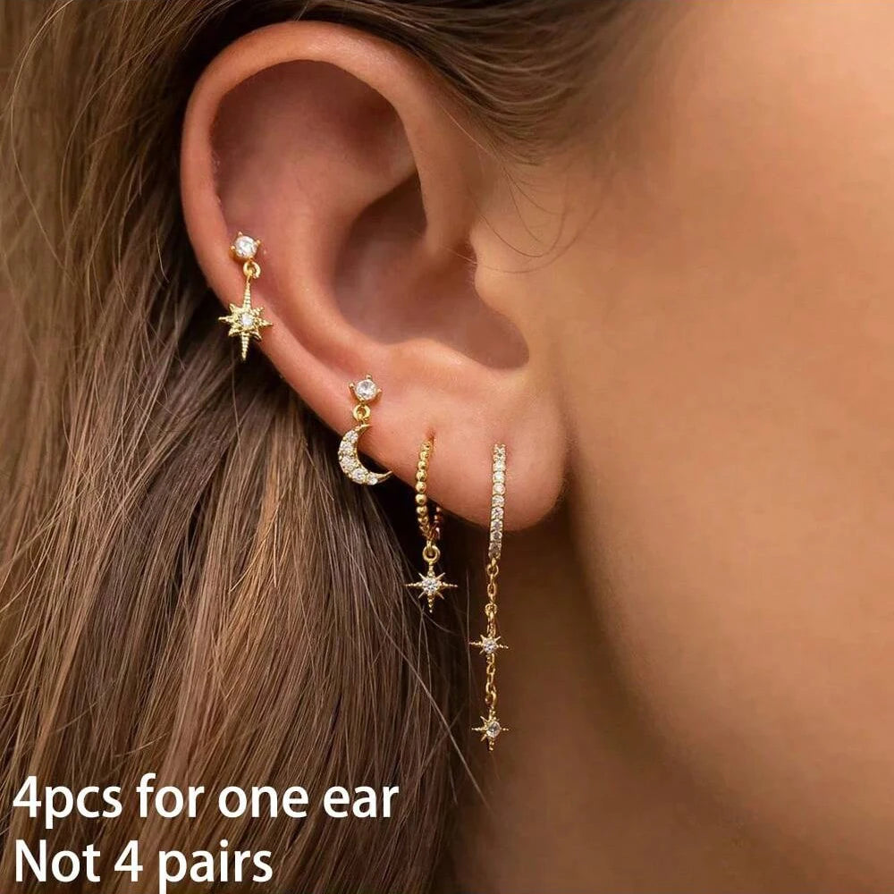 Korean Stainless Steel Zircon Water Drop Earrings Set for Women