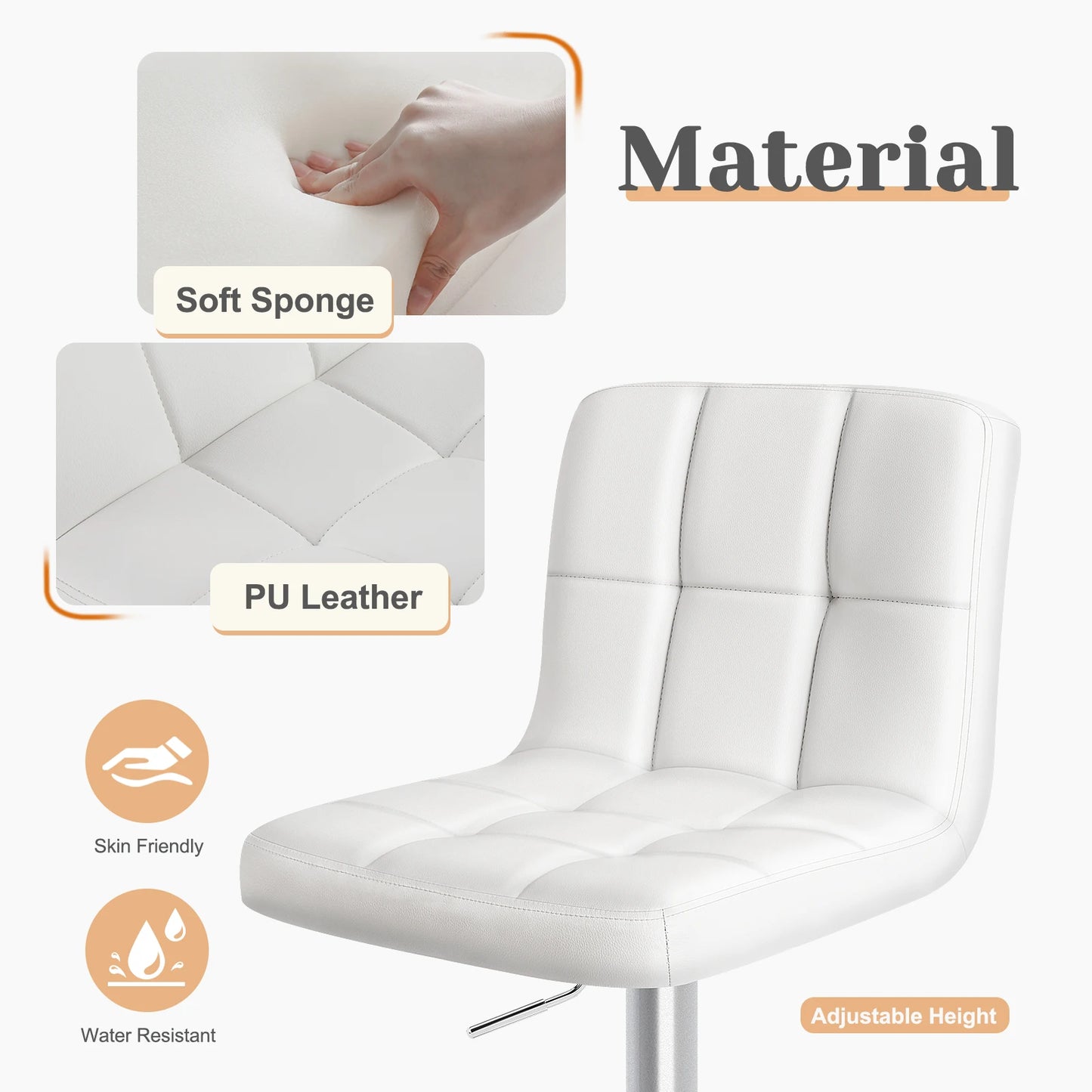 JHK Ergonomic Armless PU Leather Swivel Office Chair With Back