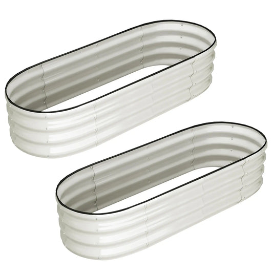 HiMISS 2 Pack Oval Raised Garden Bed Galvanized Metal Planter Box