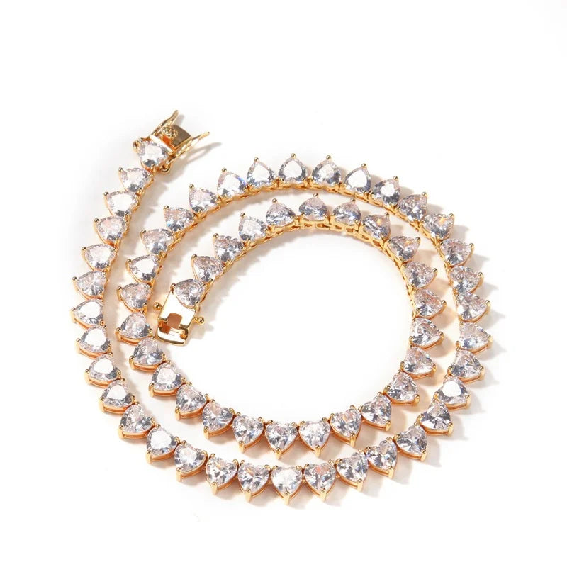 Fashion Copper Heart Zircon Cuba Chain Necklace for Women Gift